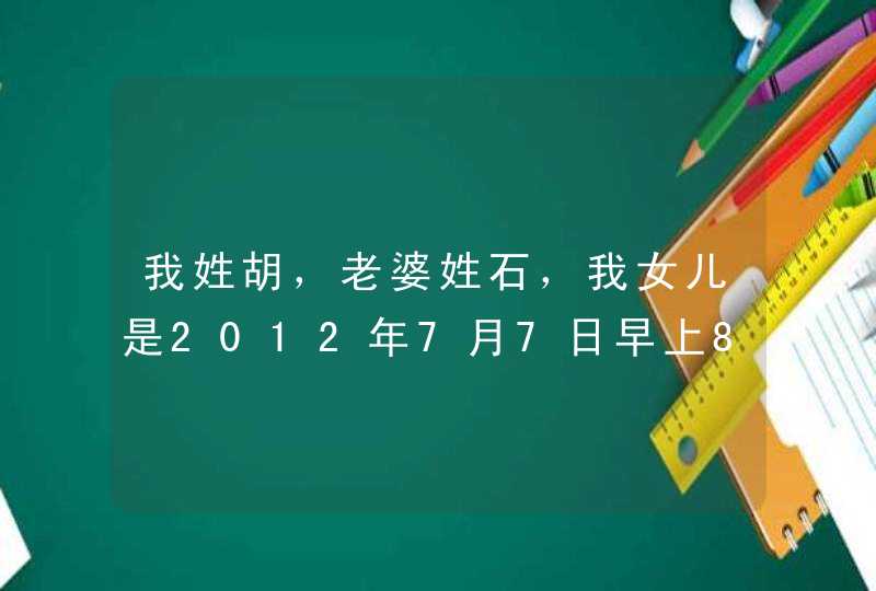 我姓胡，老婆姓石，我女儿是2012年7月7日早上8点15分岀生 该取个什么名字呢？